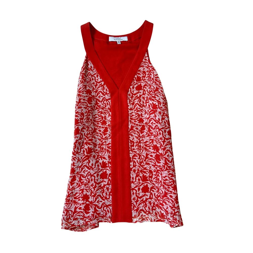 Robert Rodriguez Silk Sleeveless Red Floral Print V-Neck Tank Blouse Size 4